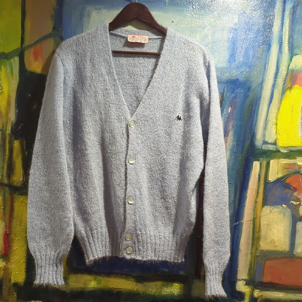 VINTAGE KAPPA Light Blue Mohair Wool Blend Cardigan Sweater - Large